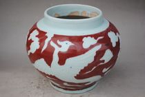 Yuan glaze red cloud phoenix pattern red tray white pot