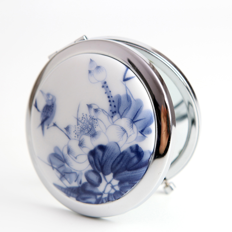 QingGe national wind carry ceramic jewelry folding mirror, cosmetic mirror, lotus blossom put market. I supply of goods