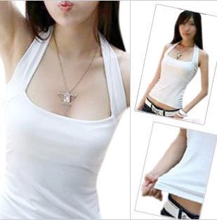 Summer Korean Style Slim Halter Neck Sleeveless T-Shirt Off-Shoulder Pure Cotton Camisole Top Women's Tight Casual Base Shirt