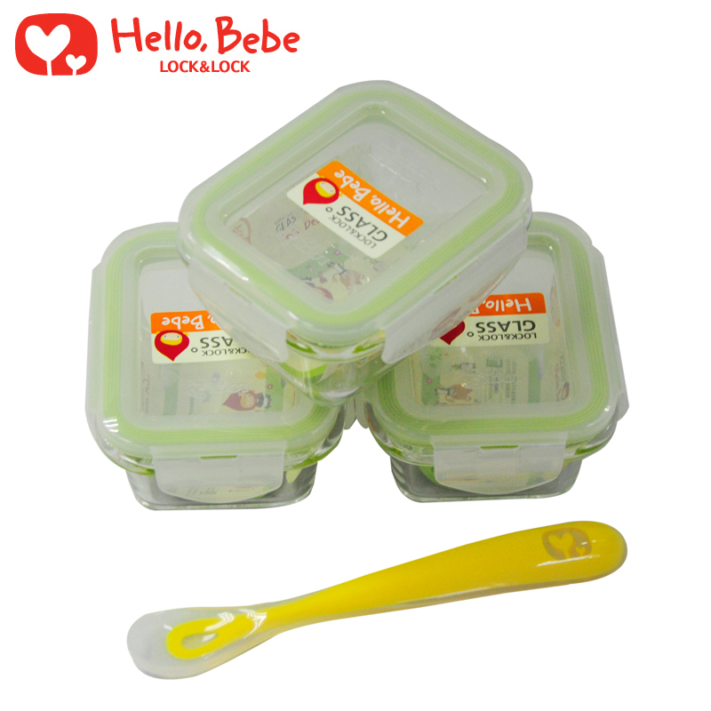 乐扣乐扣HelloBebe宝宝辅食保鲜盒套装 儿童玻璃餐具LLG414HBS001
