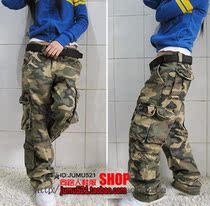 Outdoor mountaineering men and womens multi-pocket overalls womens trousers autumn and winter loose straight casual large size female camouflage pants