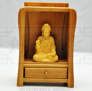 修明堂 随身小佛龛 释迦牟尼佛像 如来佛 迷你佛龛神龛绒沙金摆件