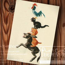 Bremen band donkey Yellow Dog Black Cat Rooster nostalgic European fairy tale illustration postcard