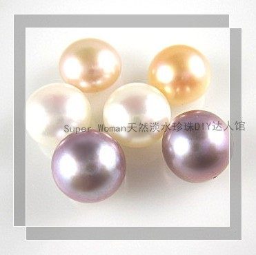 DIY half-hole naked beads loose beads 10 5-11mm freshwater natural pearls flat round beads flawless glare
