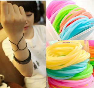 Korean Trendy Street Style Popular Item 3mm Thin Fluorescent Candy-Colored Bracelet Black Rubber Wristband