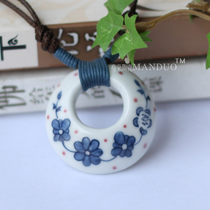 Ceramic jewelry ethnic cultural art pendant jewelry blue and white art pendant personalized clothing pendant M six
