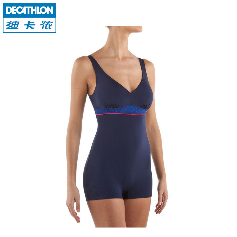 迪卡侬 女士连体平角泳衣 修身保守大码时尚显瘦新款 NABAIJI