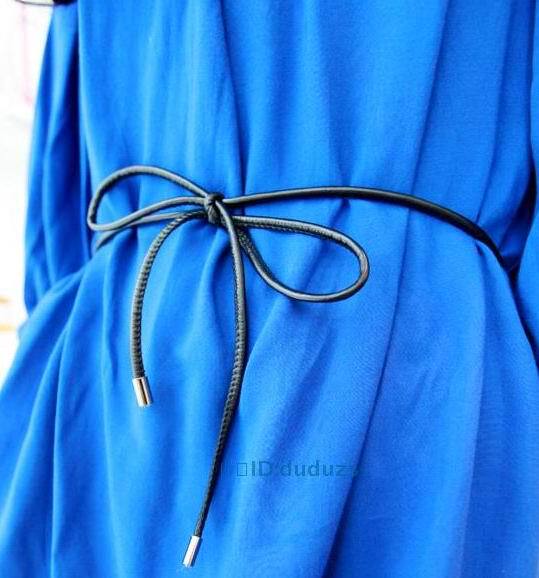 Black Leather Cord Belt Pu Leather Waist Rope Thin Belt Korean Style Women's Candy Color Knotted Belt Skirt Belt Decorative Tie