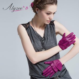 Alyzee爱丽榭冬季韩版时尚荷叶边山羊皮保暖分指短款女士真皮手套