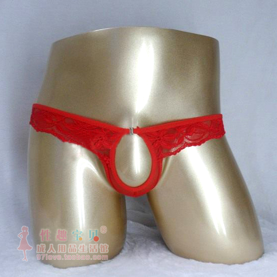 Men's sexy underwear, JJ underwear, transparent sexy lace thong, red and black low-waist sexy underwear