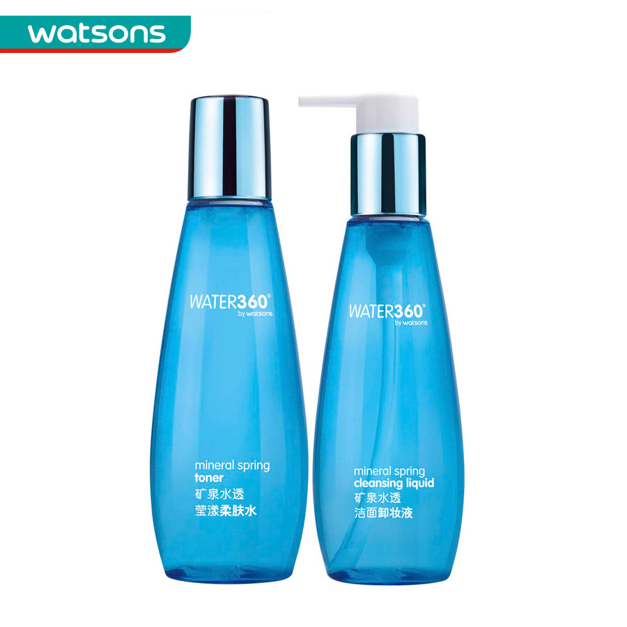 【屈臣氏】组合价 WATER360矿泉水透洁面卸妆液200ml+柔肤水200ml