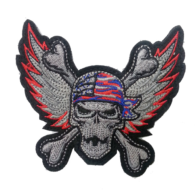 OYO Outdoor American Locomotive Culture Angel Wing Skull Skull Head Locomotive Full Embroidery Arm Badge Personality Magic Sticker