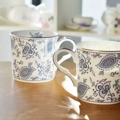 Miaoli European-style bone China mug English Phnom Penh black tea cup high-end retro coffee cup blue and white classical drawing gold