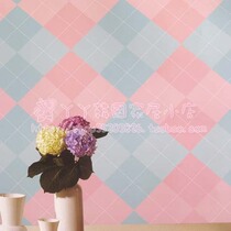 Girl Wall Paper Romantic Powder Blue Plaid Background Wallpaper Clothing Shop Pretty Rhomboid Plaid cm01