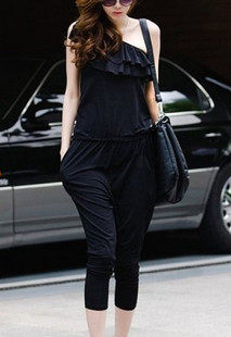 New style single shoulder sexy leaf collar pants seven-point pants multi-color custom