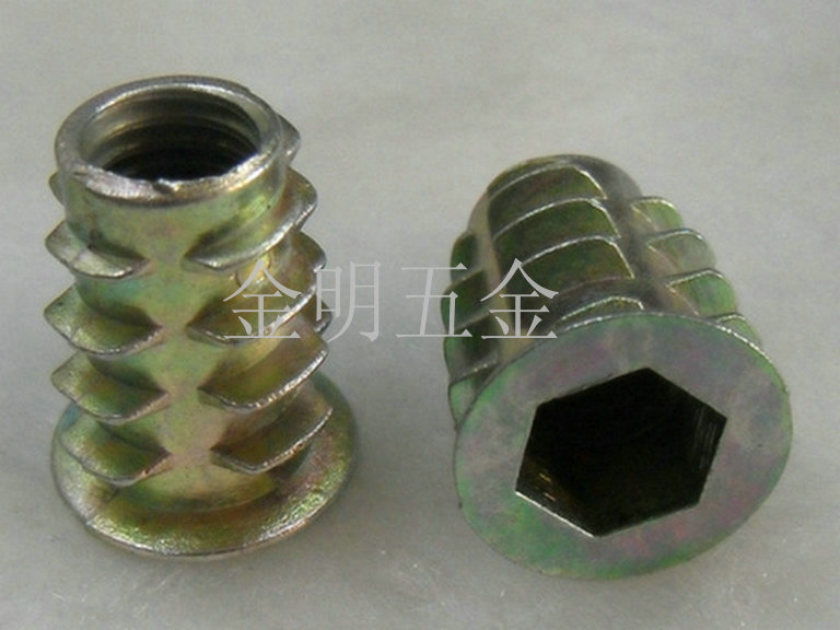 Pre-embedded nut alloy trapezoidal nut furniture with embedded nut inside and outside tooth nut assembly connecting piece