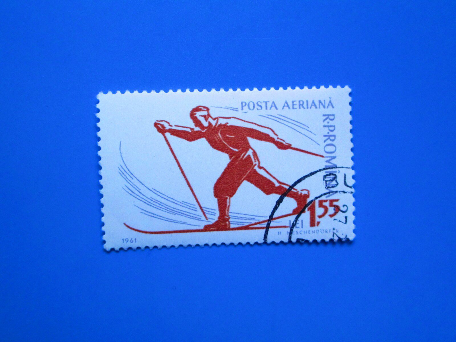 Foreign stamps Romania 1961 Winter sports cross-country skiing cover (high value) 1