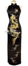 Yifu heavy silk black long luxury dress Golden dragon embroidery cheongsam Haute couture sleeveless catwalk Chinese clothes