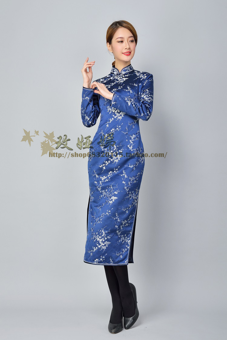 玫娅娣 Genuine autumn retro classic long cheongsam, city style, long sleeve