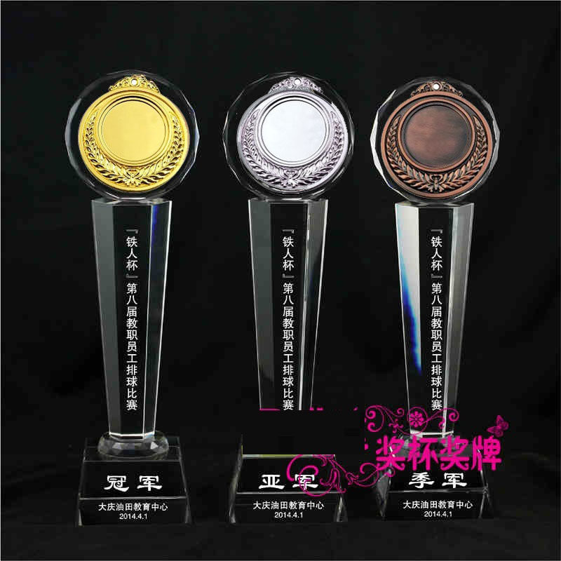Factory direct sales of gold and silver copper three-color crystal trophy lettering competition trophy custom custom sports games sales