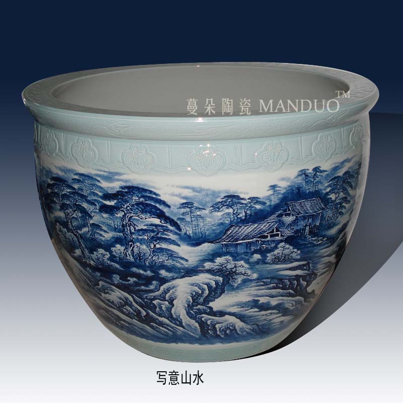 Jingdezhen hand - made scenery porcelain big cylinder 80-200 - cm diameter cylinder customized porcelain king day tank