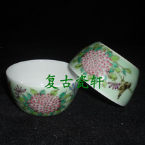 Jingdezhen Factory Goods Porcelain Single Color Glazed Handpainted Pink Flowers Bird Puer Cup Teacup Tea Brewery Price