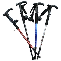 Tay cầm cong ngoài trời đích thực T xử lý ba phần trekking cực cũ - Gậy / gậy gậy có bánh xe cho người già	