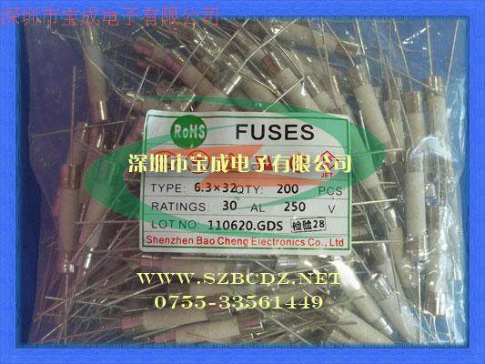 6 3 * 32 environmentally friendly UL certified ceramic pipe fuse 6T 250V 30A double cap with pin slow breaking insurance tube