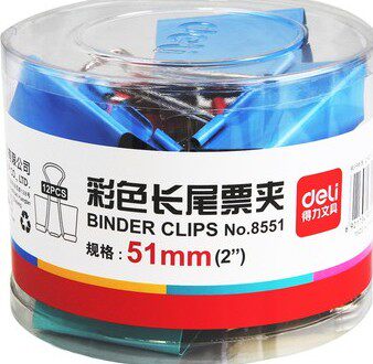 得力彩色长尾票夹 长尾夹 燕尾夹 50MM 8551 筒装 12只/盒