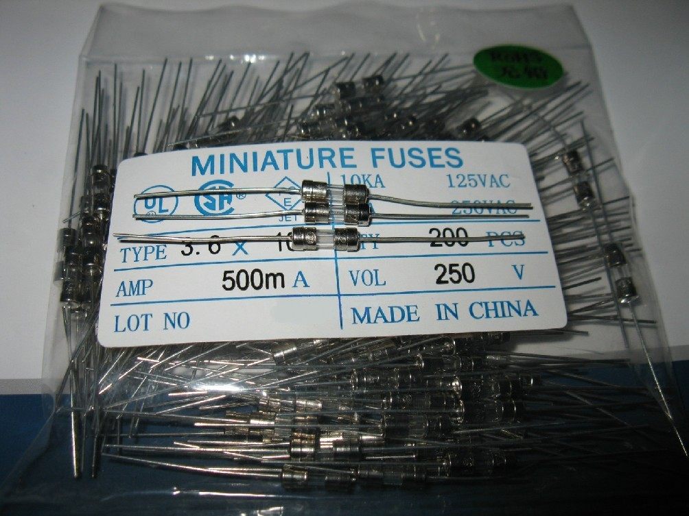 Glass fuse tube double cap lead slow break 250V UL CSA environmental protection 3 6*10mm (full range)