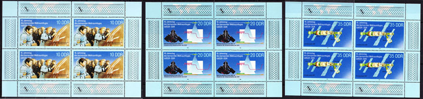 East German Stamps 10th Anniversary Soviet-German Spaceflight in 1988 (Group 2) 3 New