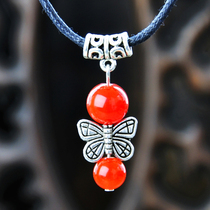  Chinese style national style original handmade Miao silver natural red agate necklace butterfly female model-443