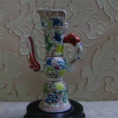 Qing pastel Doucai warm wine jug Jingdezhen late antique porcelain old goods old goods collection antique ornaments