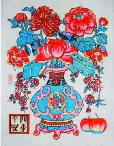 National Intangible Cultural Heritage Collection Gift Best Gift Wuqiang Woodblock New Year Painting Four Seasons Ping An 01