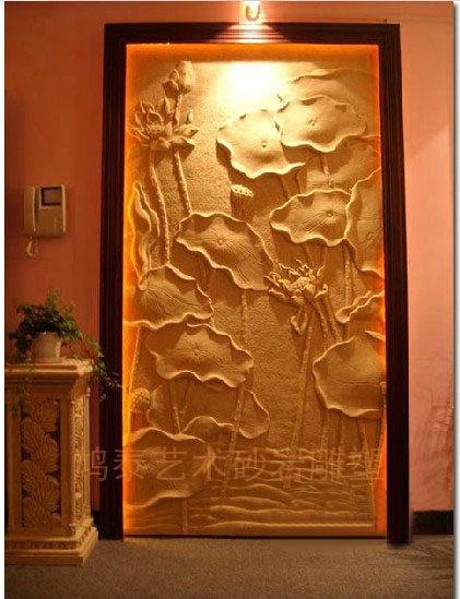 Sandstone Relief TV Background Wall Genguan Aisle Background Art Modern Reliefs-Lotus Wall Decoration