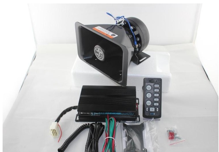 汽车200W警报器带喊话器警笛喇叭带灯控12V有线警报器一套