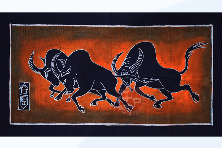 Miao Batik single layer painting Guizhou tourism specialty decorative mural Running cow Size:55*103cm