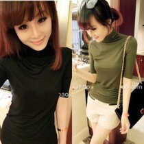 2020 new pure cotton 100 lap pile collar 50% sleeves elastic fit for undershirt high collar display slim t-shirt customizable