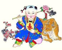 State-level intangible cultural heritage collection gift country gift Tianjin Yangliuqing New Year pictures yi chun cow figure