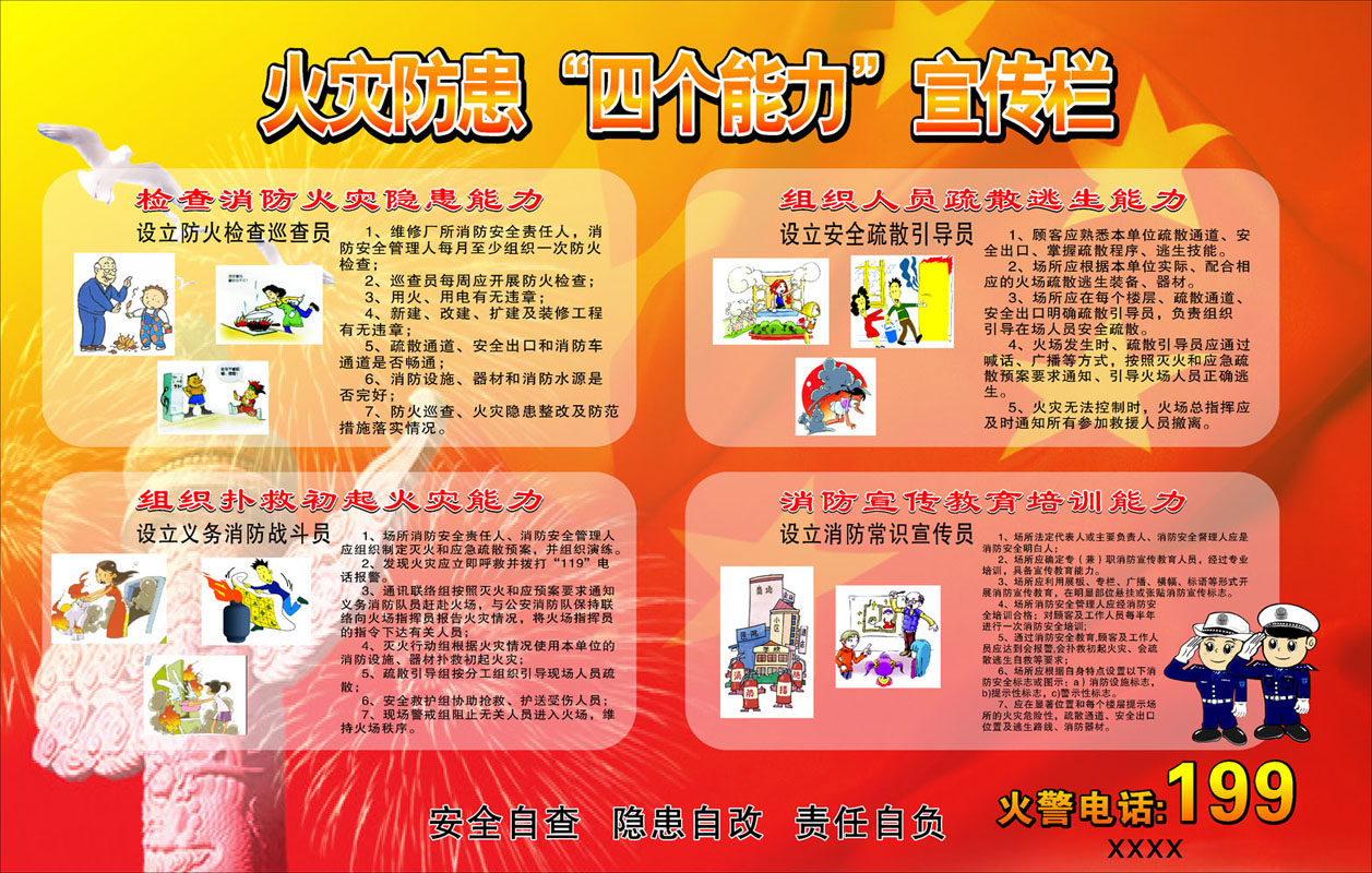 697海报印制展板贴纸挂图画写真喷绘321火灾防患四个能力宣传栏