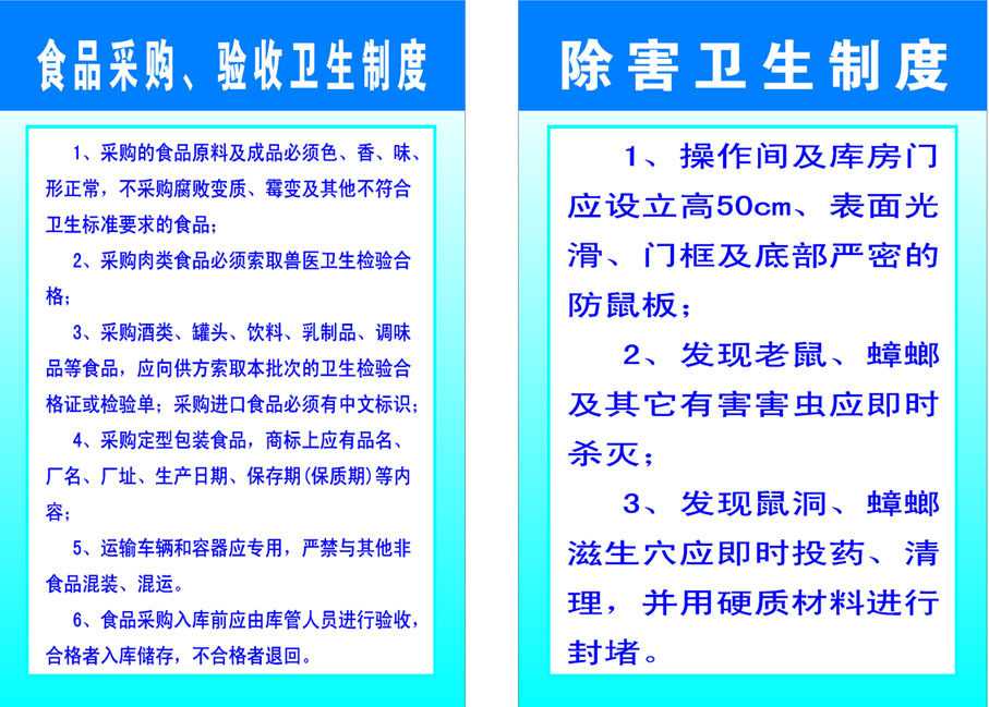 660海报印制展板素材973餐厅食品采购验收除害卫生制度