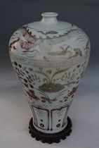 Yuan glaze red dragon pattern a bunch of Lotus Mandarin duck Lotus plum bottle