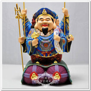 修明堂 开光珐琅绘彩鎏金5寸标准大黑天三面财神 招财三面大财神