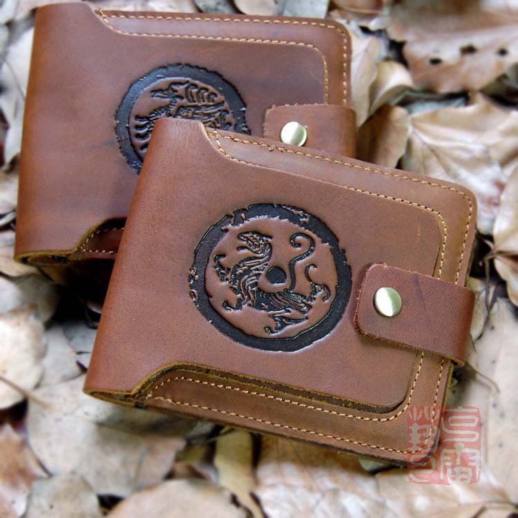 First layer leather wallet handmade casual short clip retro men's wallet women's wallet leather wallet