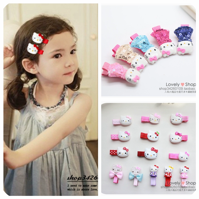 Phụ kiện tóc trẻ em Hàn Quốc Kẹp tóc hình công chúa dễ thương màu hồng KT mèo Hello Kitty Kẹp mép vải trọn gói - Phụ kiện tóc