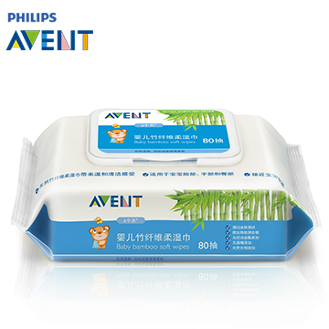 飞利浦 AVENT婴儿竹纤维柔湿巾80片 SCF998/12 安全食品级材质