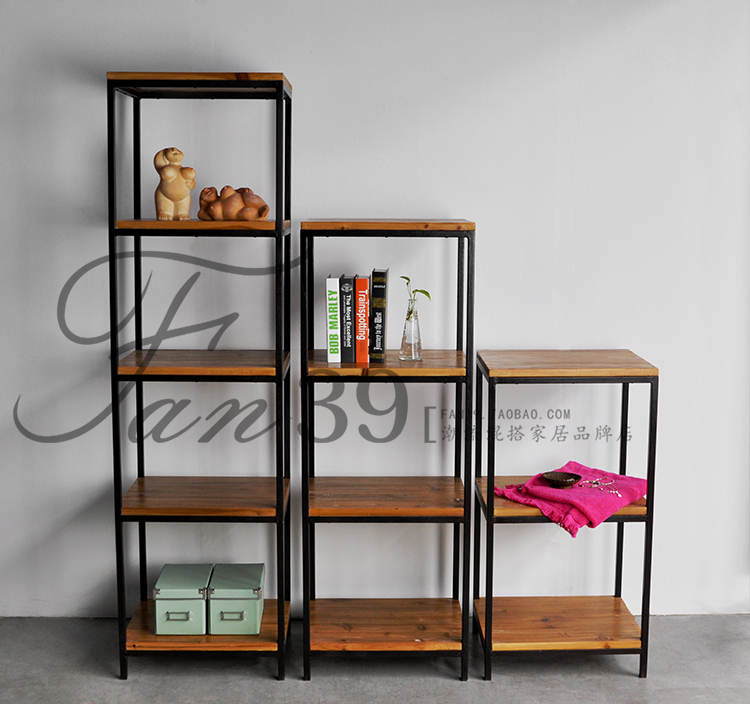 Clothing Shop Floor Bag Rack shelf Show Antique Iron Art Solid Wood Multilayer Floor Shelve Shelf Contained Shoe Rack