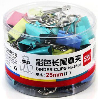 得力8554彩色长尾票夹 长尾夹 燕尾夹 25MM  筒装 48只/盒