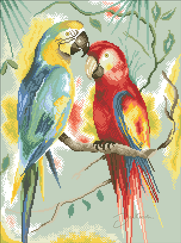 Lanarte 34848 Two parrots paper embroidered 6 pages 128g Colour spray cans paper Print