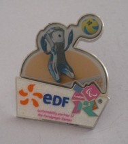 London 2012 Olympic Games Badge Paralympic Sponsor Badge EDF Paralympic Mascot Volleyball Badge